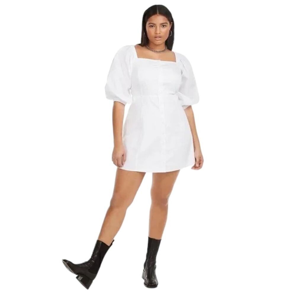 Danielle Bernstein Women's White Puff Sleeve Button Front Mini Dress Size 10